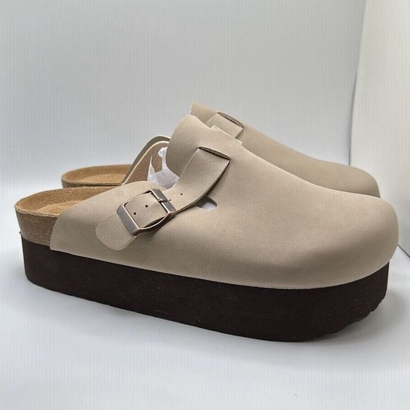 CUSHIONAIRE Women's Cork Footbed Platform Clog 10 WIDE SAND - Picture 1 of 7